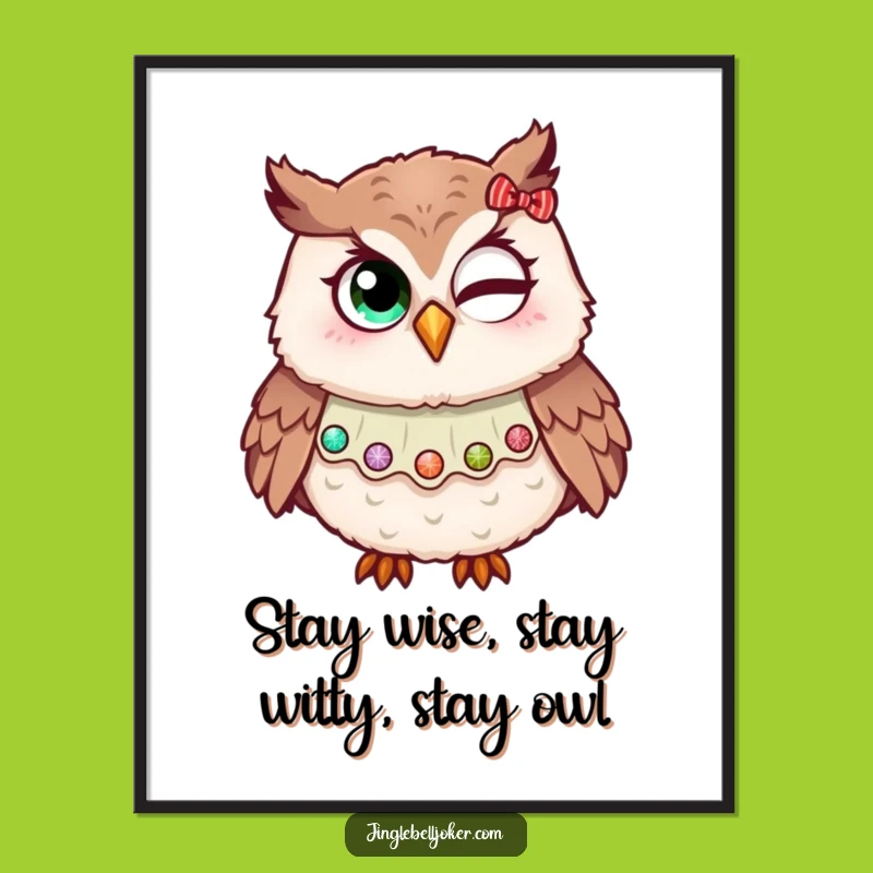 Free Printable Wall Art: Jester Owl Glitter Wink Funny Downloadable Art