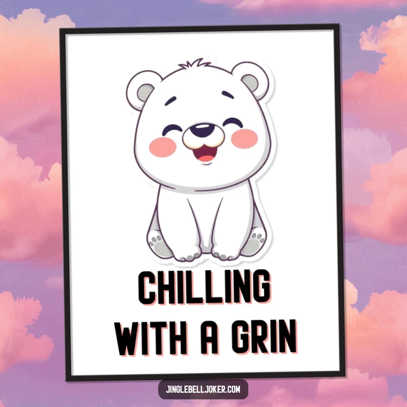 Funny Free Printable Polar Bear Wall Art: A cheerful polar bear with bright rosy cheeks making a hilarious face.