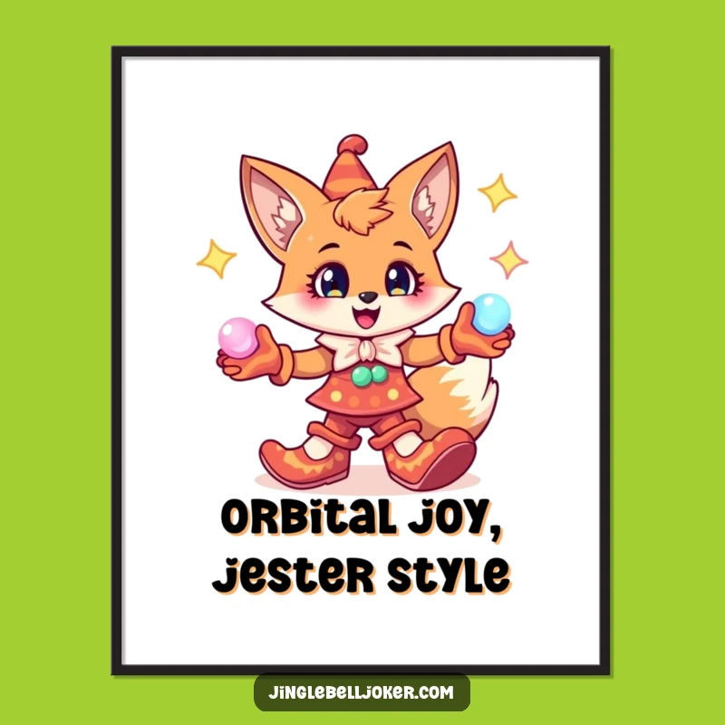 Funny Free Printable Wall Art: Jester Fox Juggling Orbs, Downloadable Quirky Decor