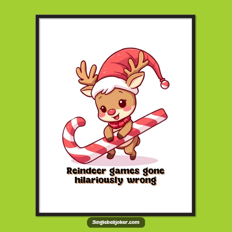 Funny Free Printable Wall Art: Jester Reindeer's Candy Cane Fail - Humorous Downloadable Decor