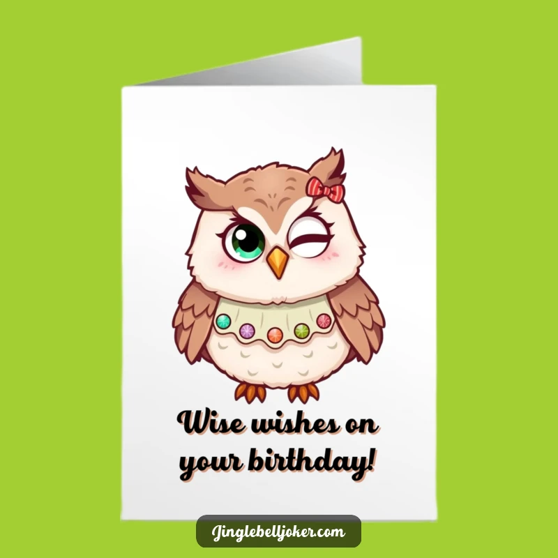 Free Printable Birthday Card: Jester Owl Winking Glitter Funny Downloadable Gift