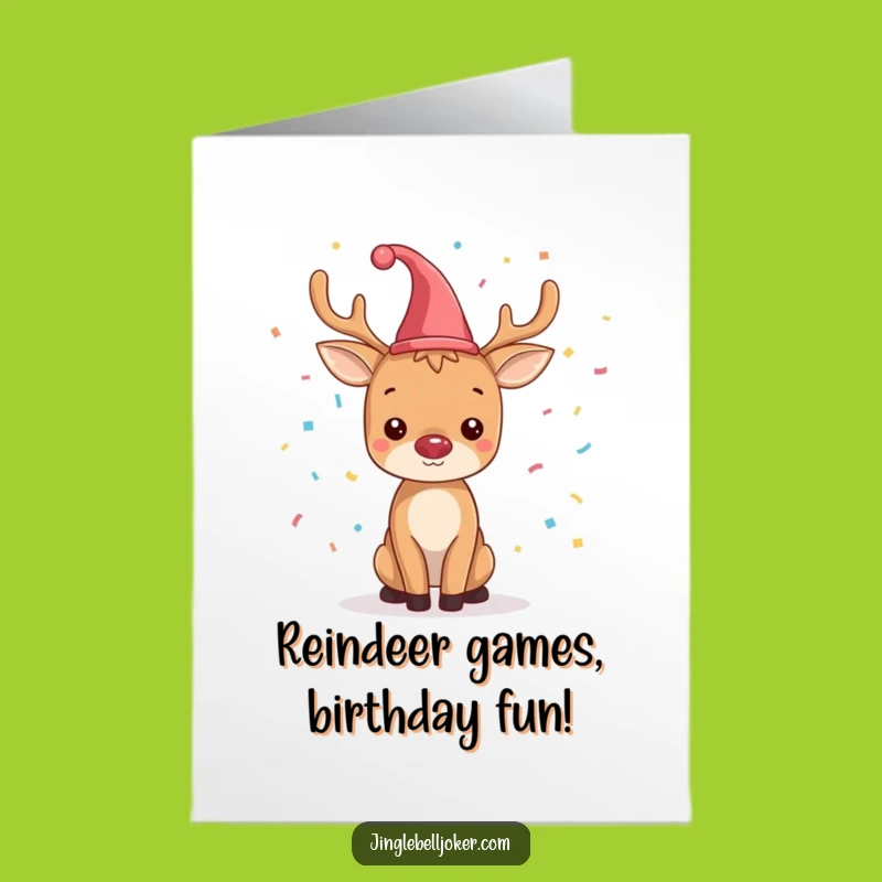 Free Printable Birthday Card: Jester Reindeer With Confetti Fun Downloadable