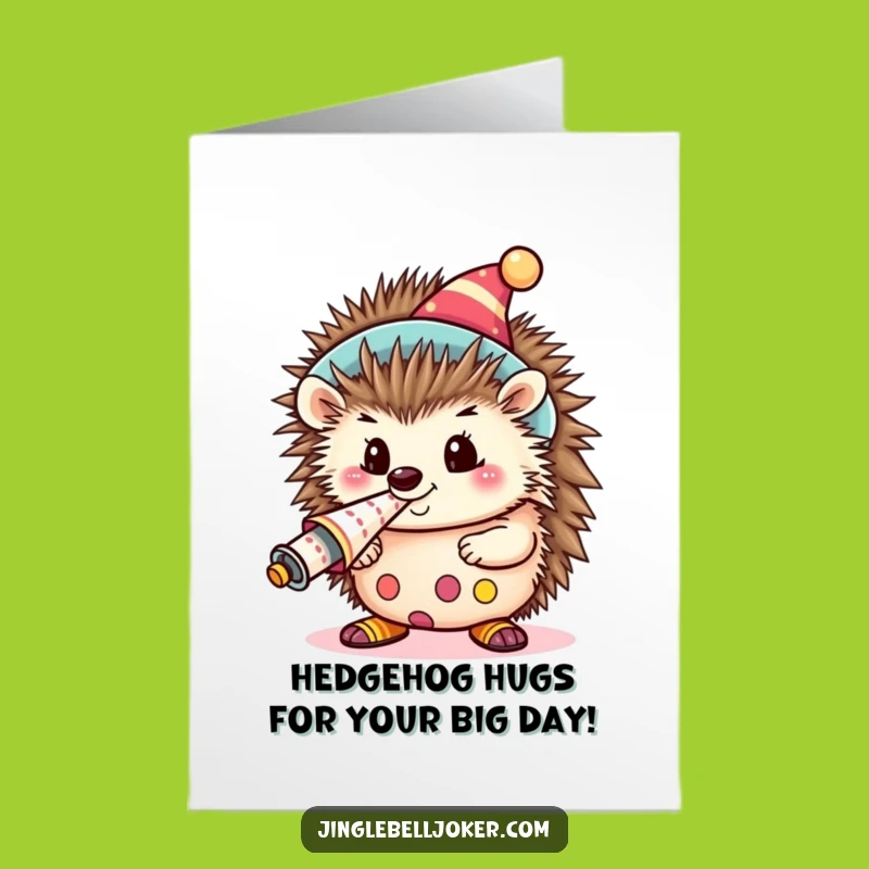 Free Printable Birthday Card: Loud Clown Hedgehog Party Fun Downloadable