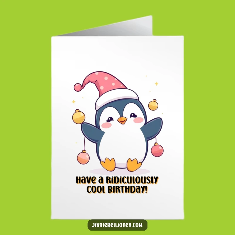 Free Printable Birthday Card: Penguin Jester Juggling, Hilarious Downloadable Festive Gift