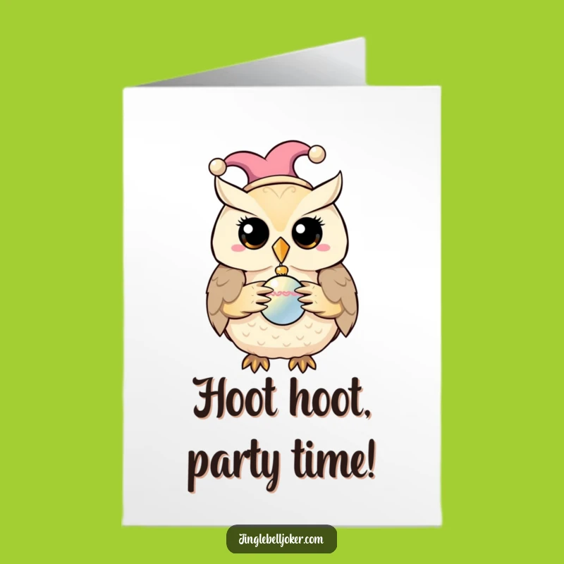 Free Printable Birthday Card: Jester Owl Funny Character Humorous Download
