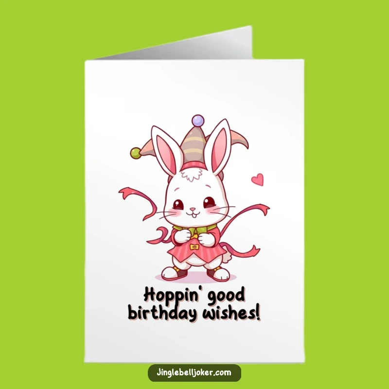 Free Printable Birthday Card: Jester Bunny Twists Ribbon - Fun Downloadable Party Gift