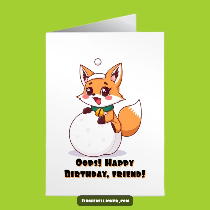 Funny Free Printable Birthday Card: Surprised Fox Slips on Snowball, Hilarious Downloadable Gift