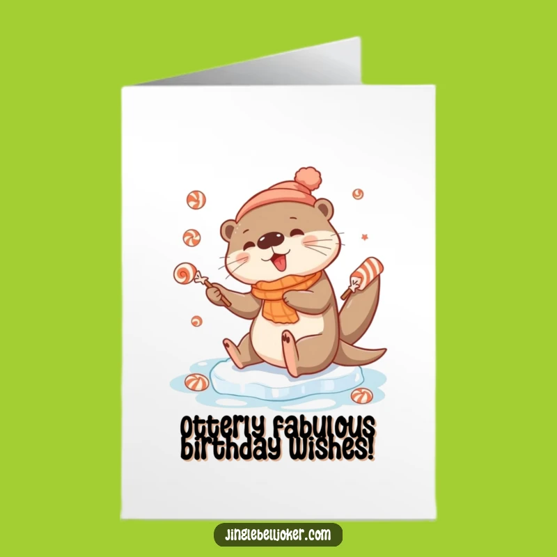Free Printable Birthday Card: Funny Otter Juggling Candies, Hilarious Downloadable Gift