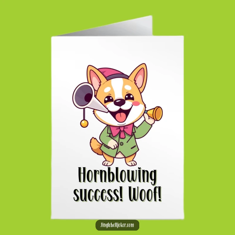 Free Printable Joker Dog Congrats Card: Festive Horn-Blowing Dog Downloadable
