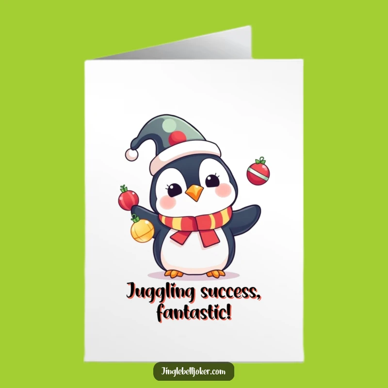 Free Printable Congratulations Card: Jester Penguin Juggling, Hilarious Festive Achievement Gift