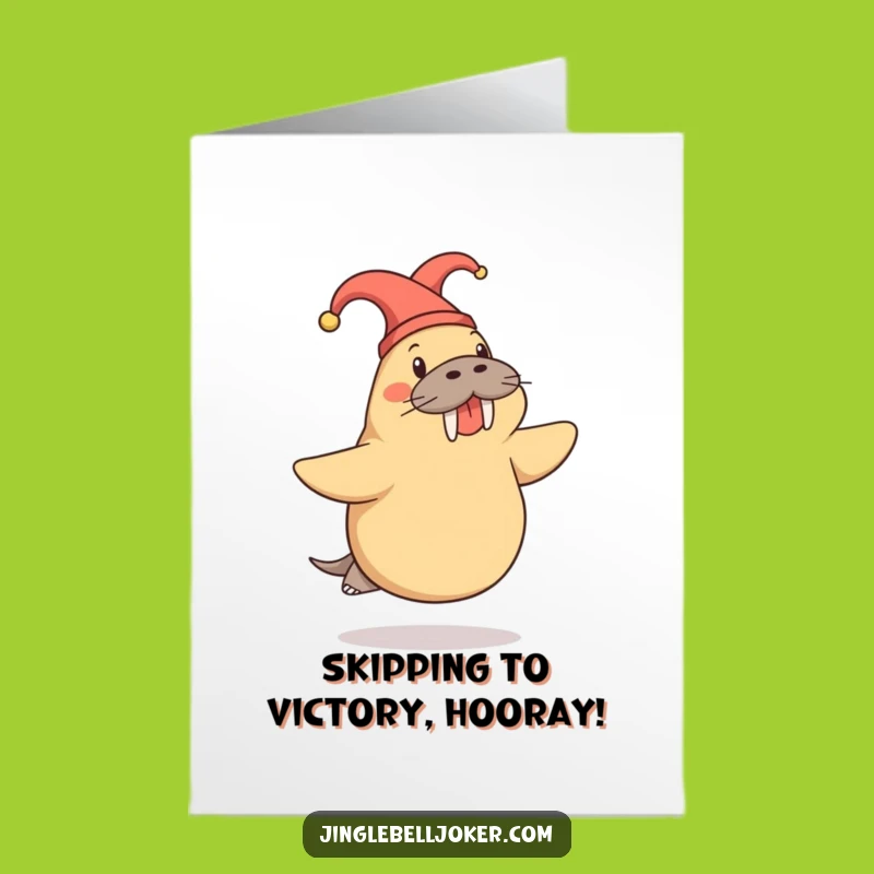 Free Printable Congratulations Card: Jester Walrus Skipping, Hilarious Downloadable Achievement Gift