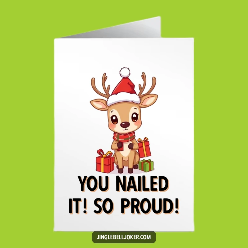 Free Printable Congrats Card: Deer Juggling Gifts, Funny Downloadable Celebration Gift
