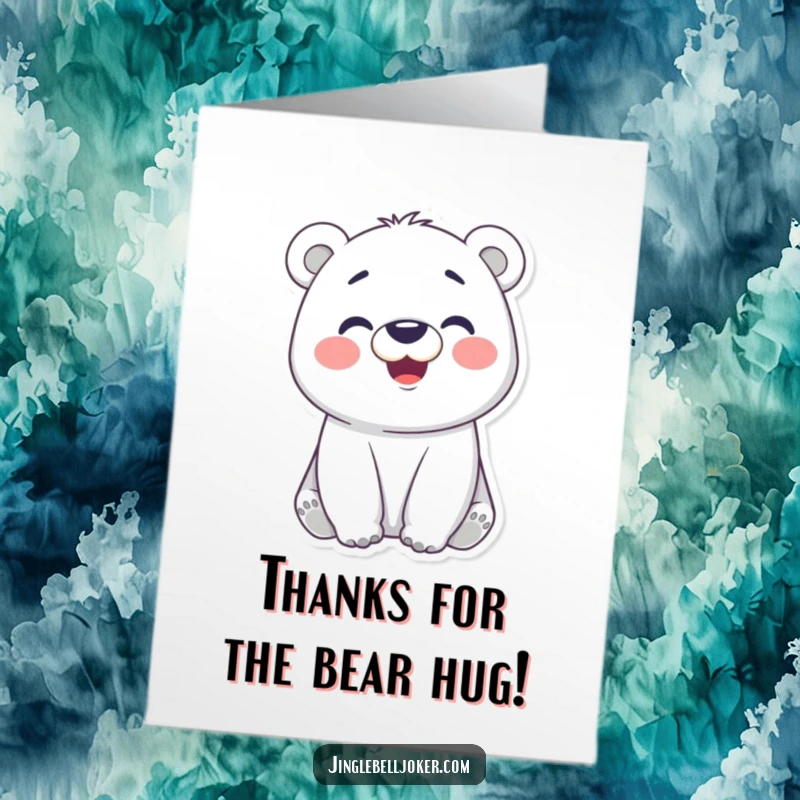 Funny Free Printable Polar Bear Thank You Card: A rosy-cheeked polar bear making a funny face, expressing gratitude.