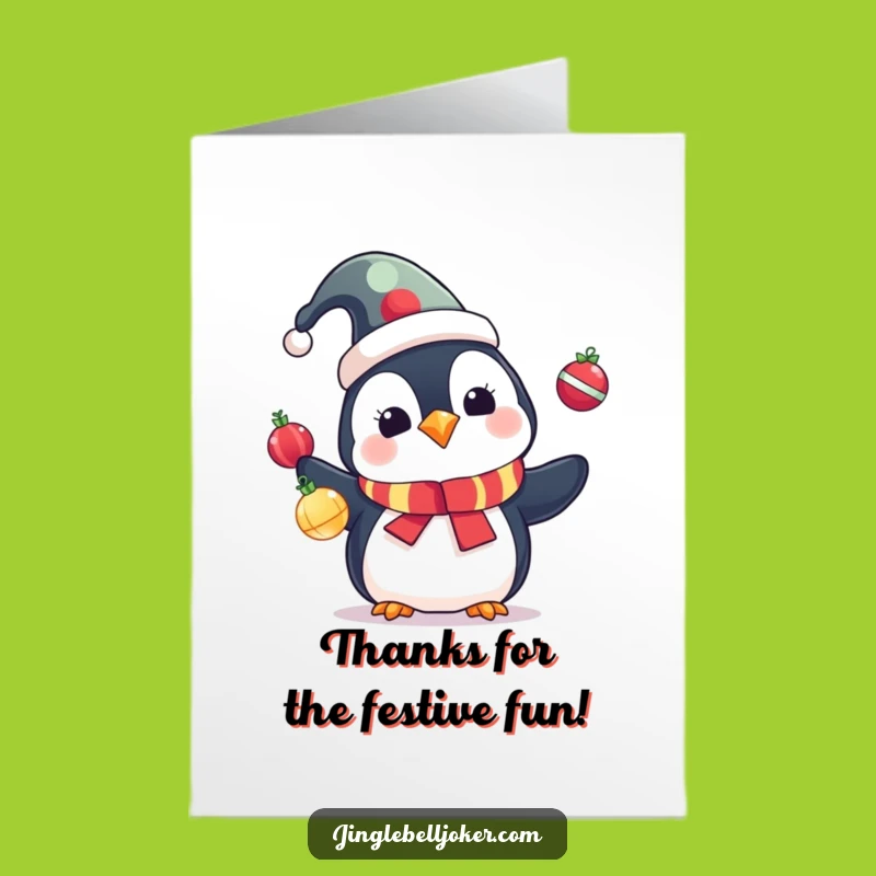 Free Printable Thank You Card: Jester Penguin Juggling, Hilarious Festive Gratitude Gift