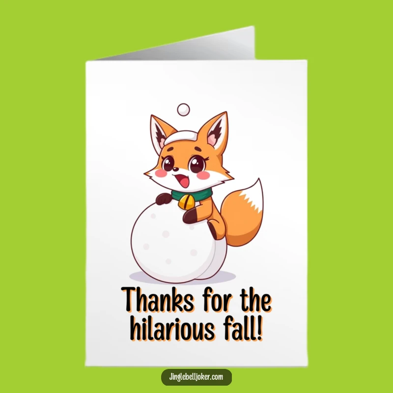 Funny Free Printable Thank You Card: Fox's Snowy Slip, Heartfelt and Humorous Downloadable Gift