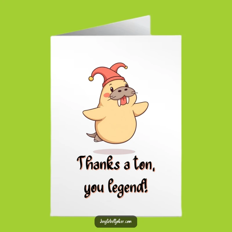 Free Printable Thank You Card: Jester Walrus Skipping, Hilarious Downloadable Gratitude Gift