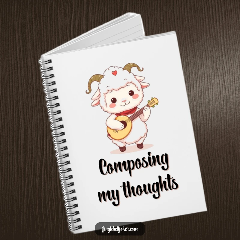 Funny Sheep Jester Notebook: Fluffy sheep character with a jester collar, playing a tiny festive lute, for musical notes.