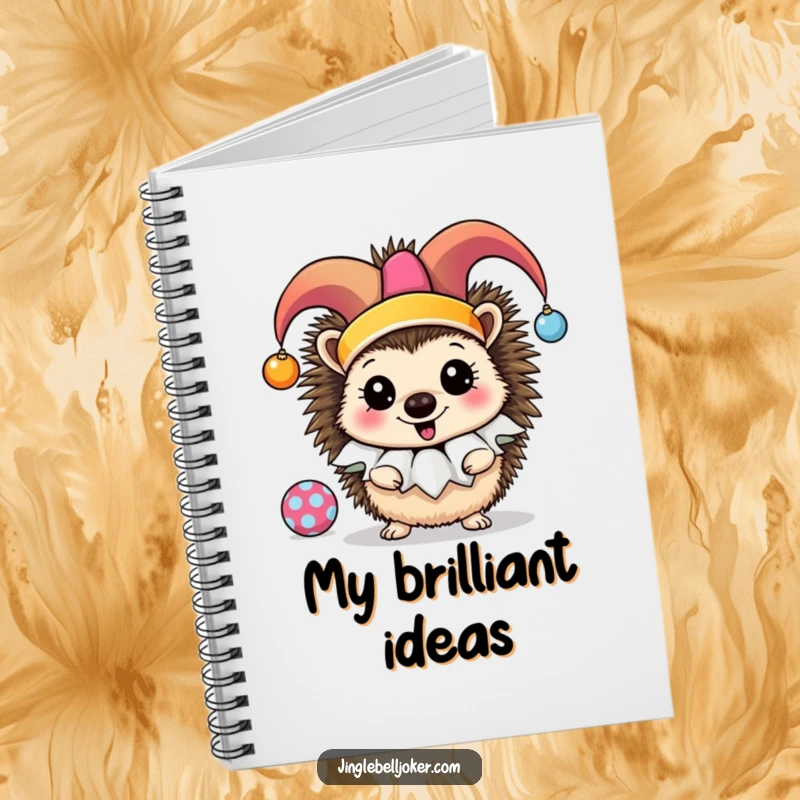 Funny Jester Hedgehog Notebook: A cheerful hedgehog in a jester ruff juggles ornaments, ready to capture your ideas.