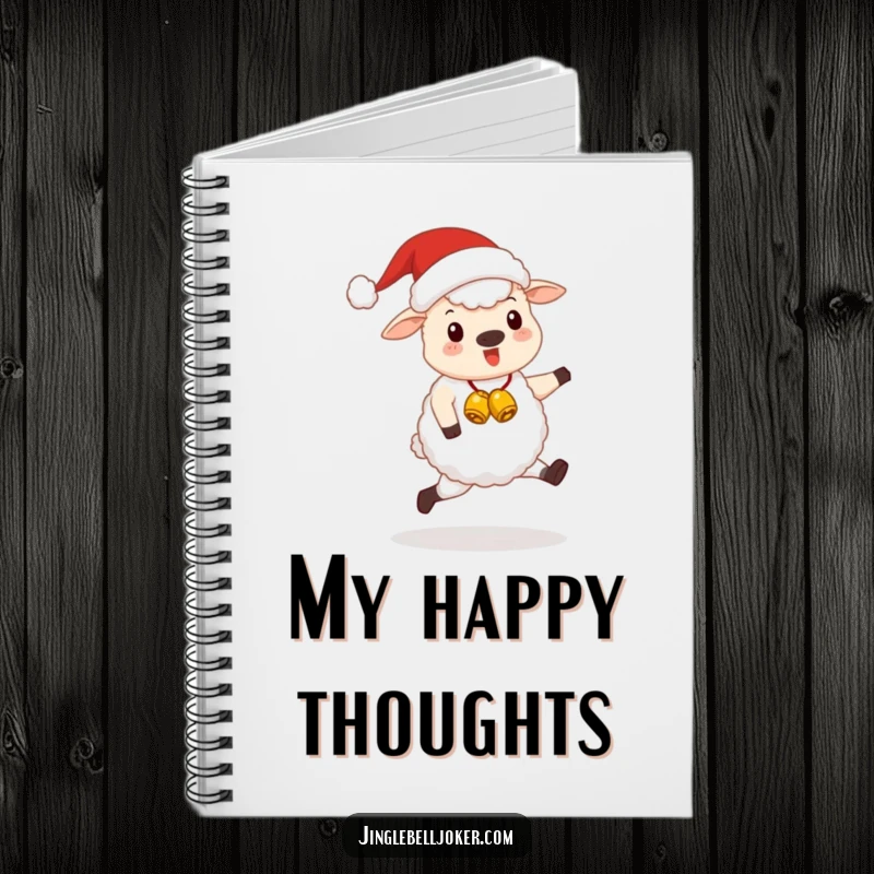Funny Kawaii Santa Sheep Notebook: A cute sheep in a Santa hat, happily skipping with jingle bells, perfect for notes.