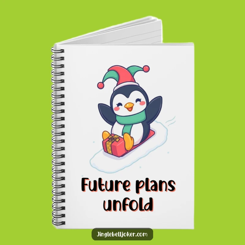 Funny Penguin Jester Notebook: Jot Down Ideas Sliding Down Slope