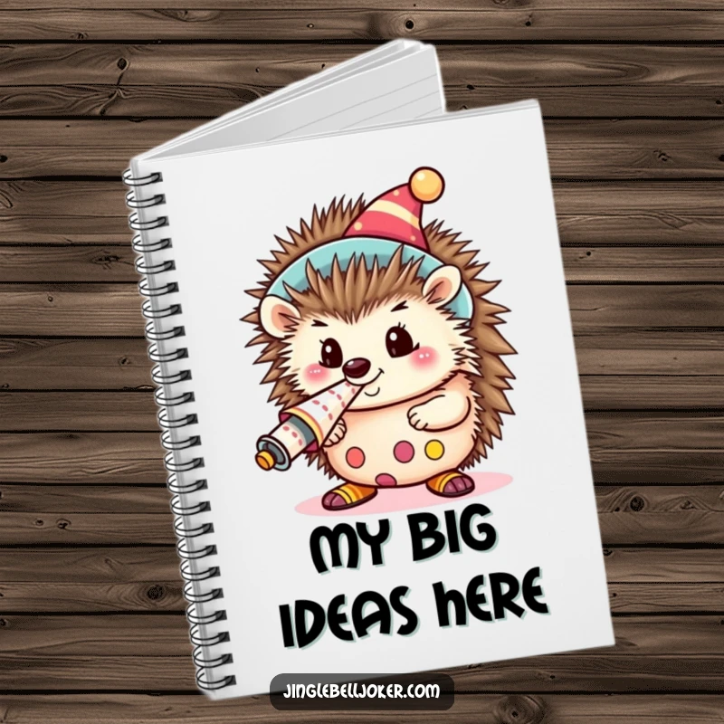 Funny Kawaii Clown Hedgehog Notebook: A cute hedgehog as a clown, blowing a loud party horn, perfect for notes.