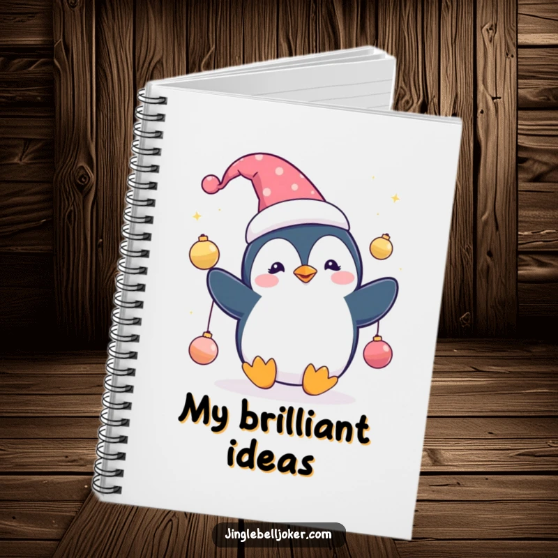 Funny Penguin Jester Notebook: Cute penguin character in a jester hat, juggling sparkling ornaments, for festive note-taking.