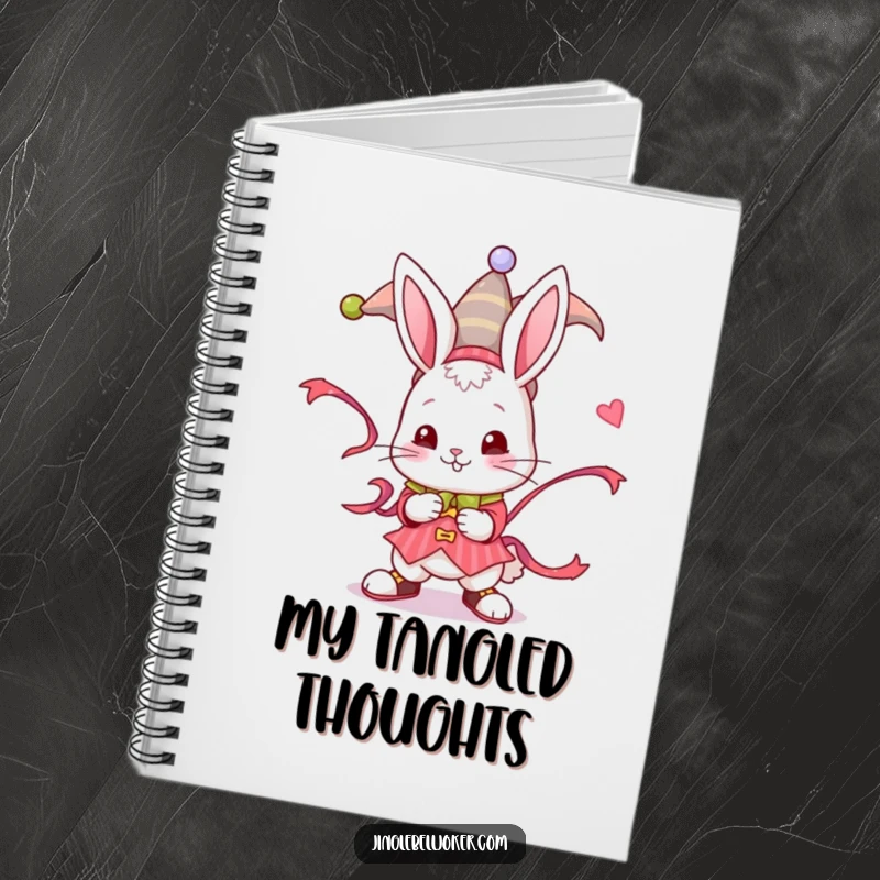 Funny Jester Bunny Notebook: A bunny in a jester costume twisting a ribbon, ideal for playful note-taking.