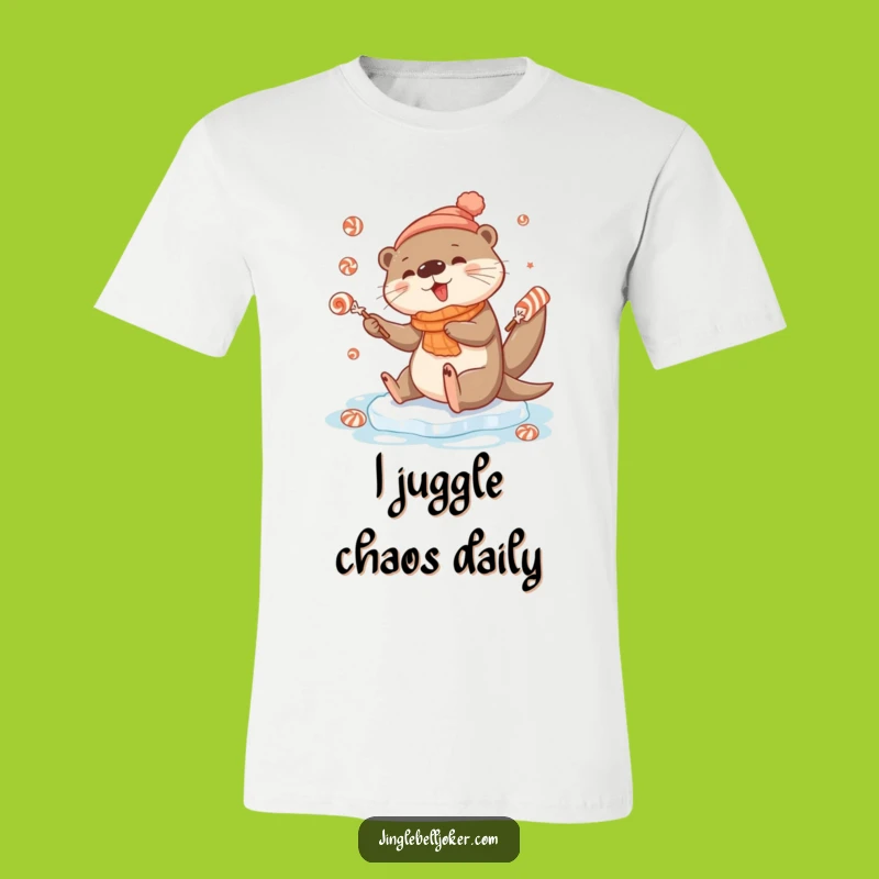 Funny Otter Ice Slip T-Shirt: Cute Juggling Candy Festive Apparel, Perfect Gift