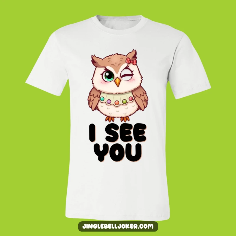 Funny Owl Jester Wink T-Shirt Holiday Glitter Festive Humor Gift
