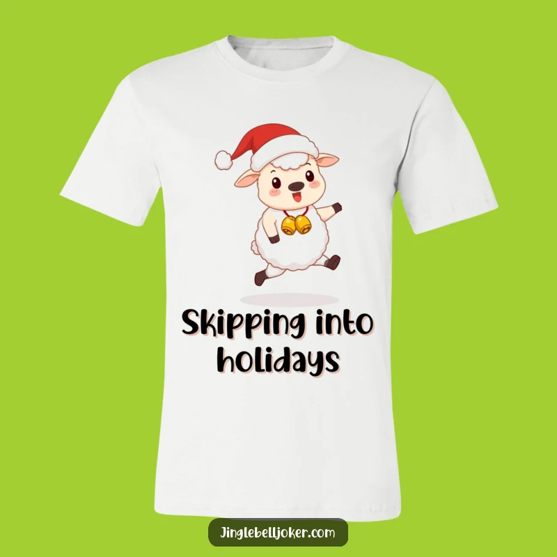 Funny Kawaii Santa Sheep T-Shirt: Cute Festive Animal Skipping Happily, Ideal Funny Gift