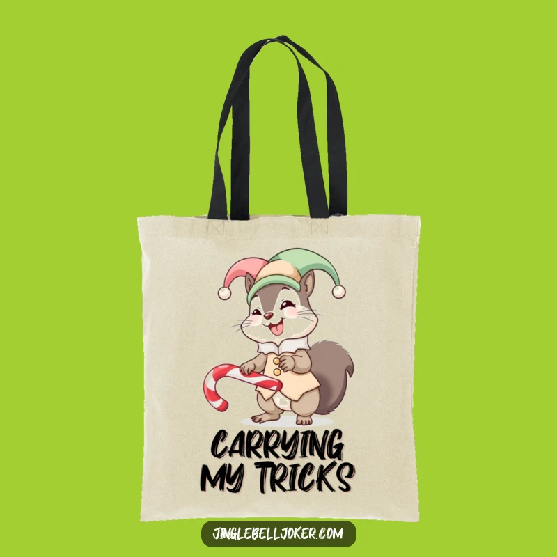 Funny Squirrel Jester Tote Bag Carry Laughs Balance Candy Cane Eco Gift