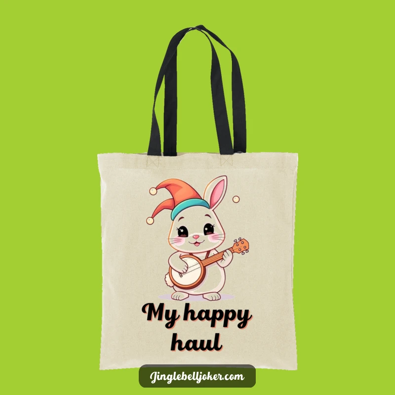 Funny Jester Bunny Banjo Tote Bag: Whimsical Musician Accessory, Great Gift