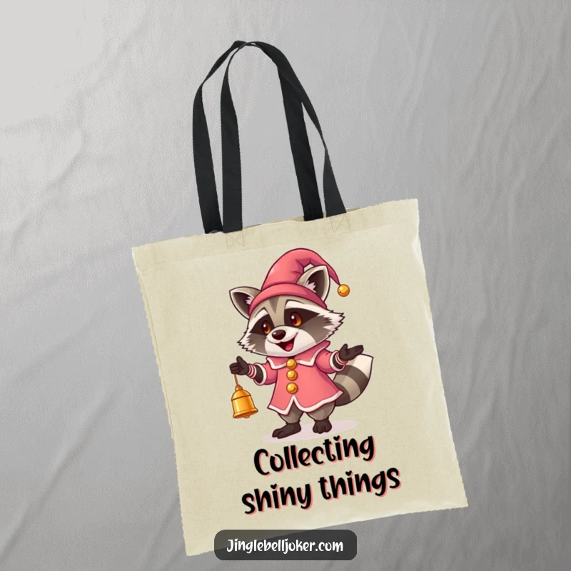 Funny Jester Raccoon Tote Bag: A raccoon in a jester outfit juggles bells, great for stylish, humorous commutes.