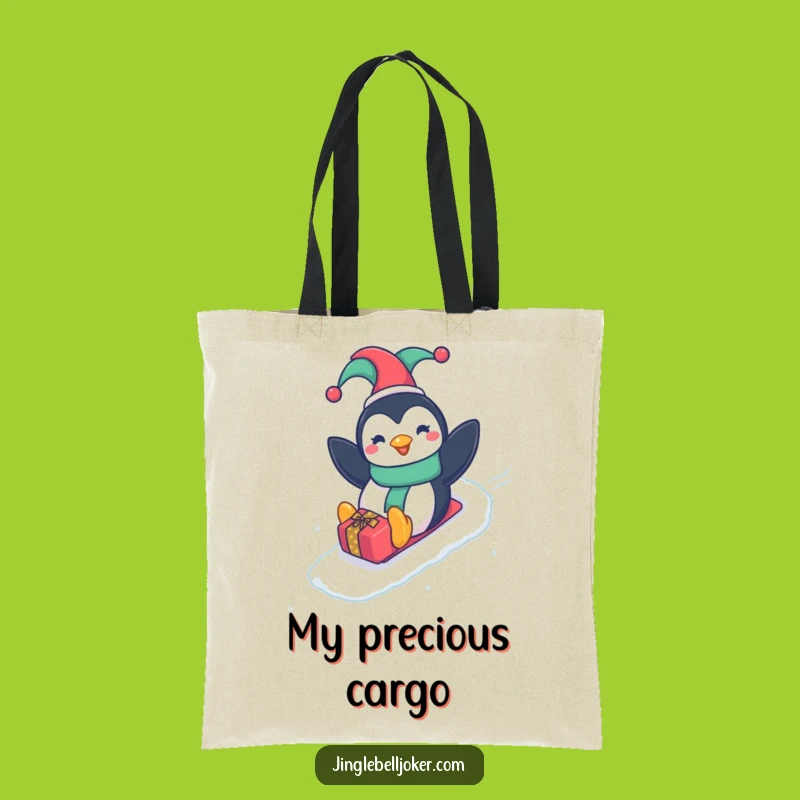 Funny Penguin Jester Tote Bag: Carry Joy Sliding Down Slope